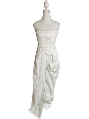 Zara Strapless Denim Jumpsuit White